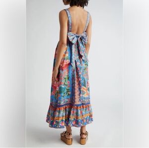 FARM RIO Blue Stitched Garden Midi Dress Size S